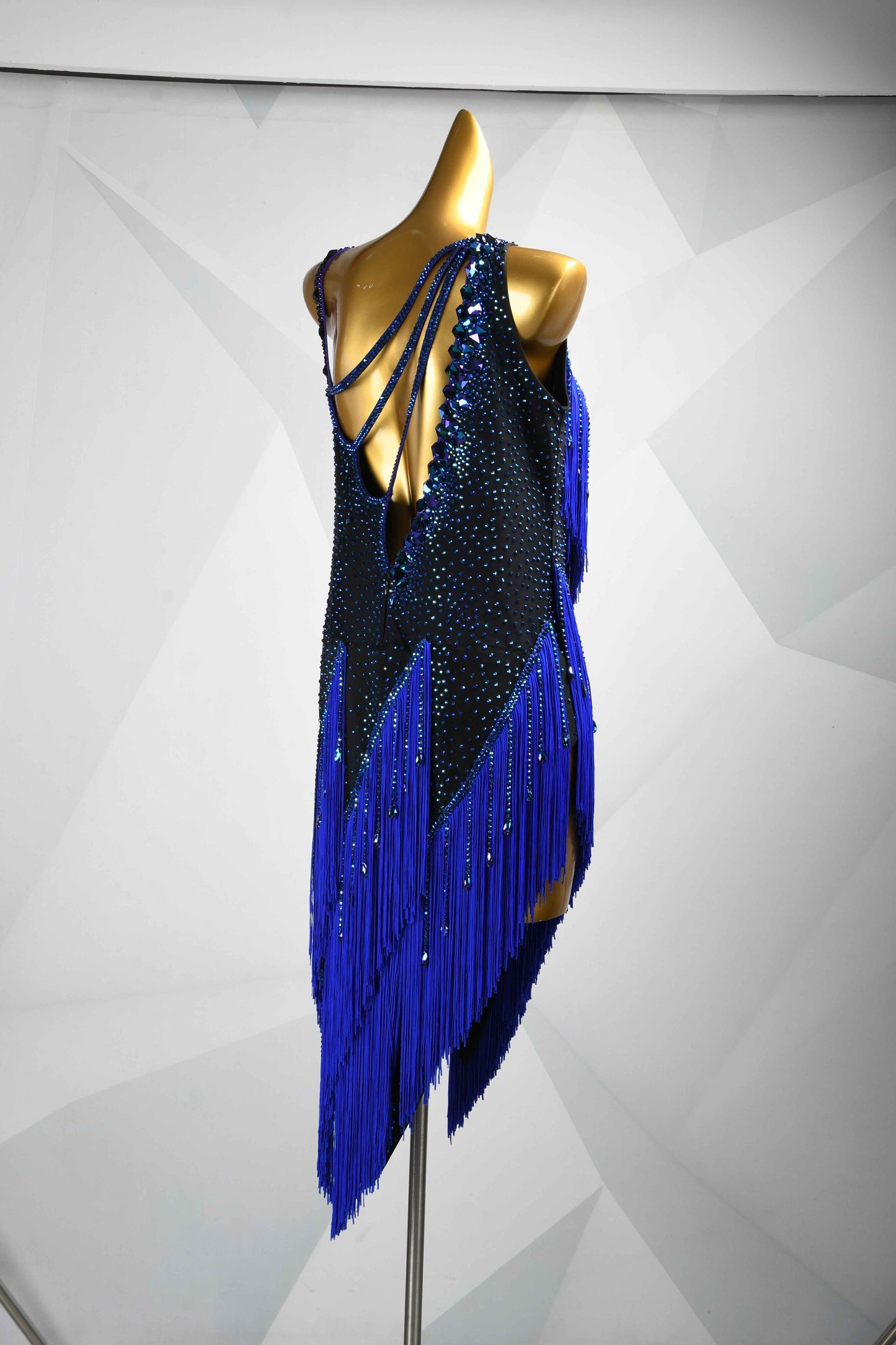 MINEJAS.L084 Blue Black Fringe Latin Salsa Competition Gown