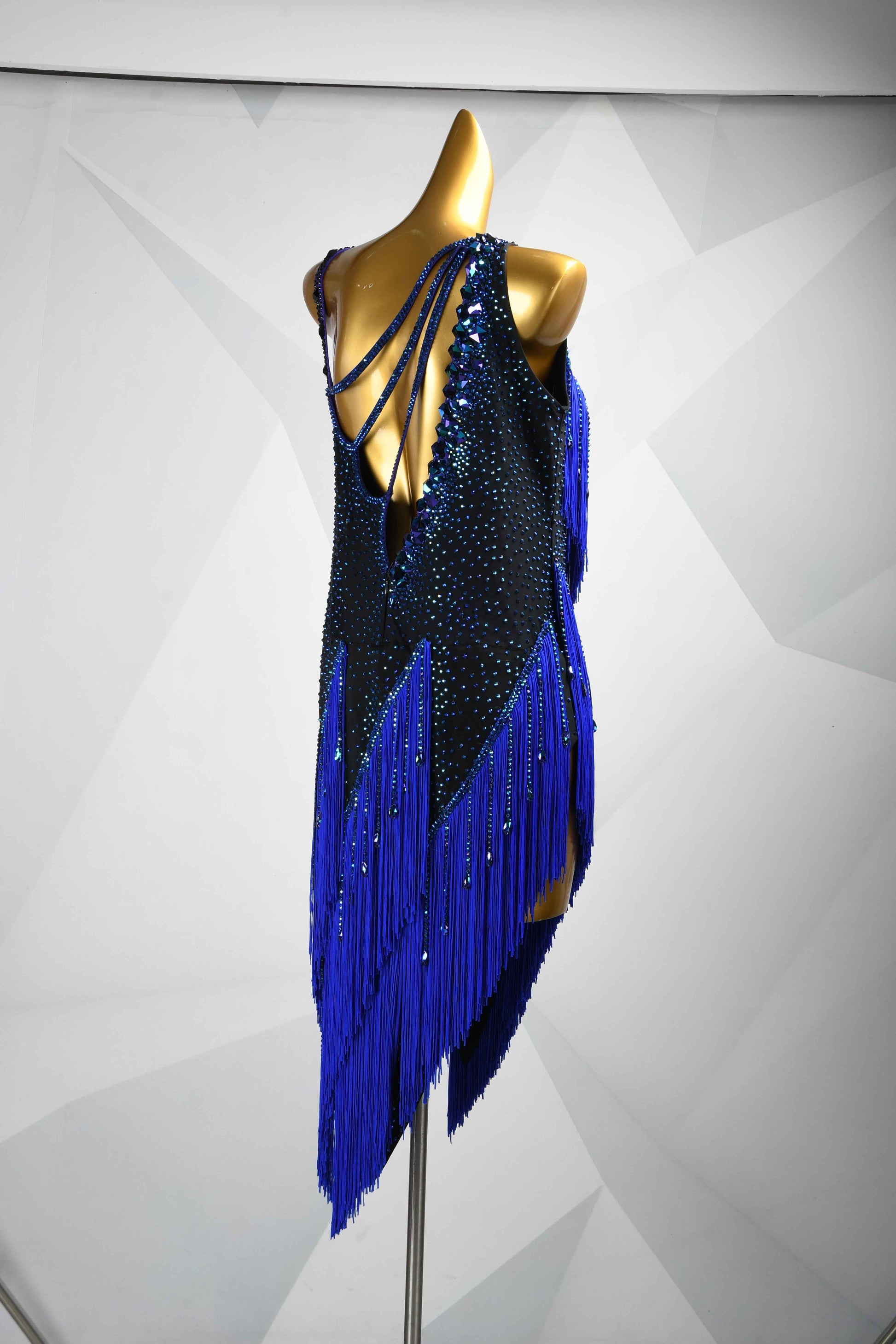 MINEJAS.L084 Blue Black Fringe Latin Salsa Competition Gown