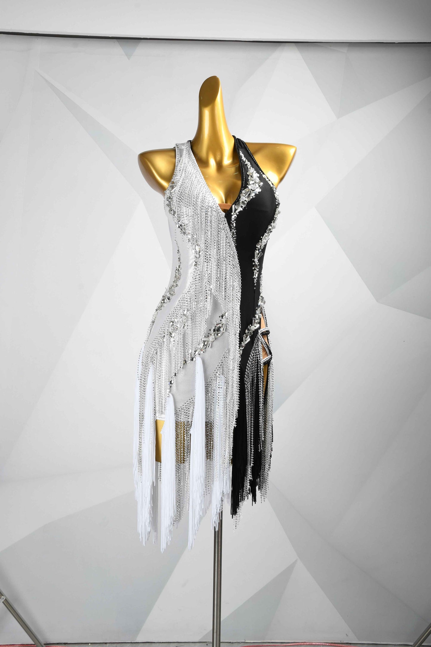 MINEJAS.L085 Black White Fringe Latin Performance Dress