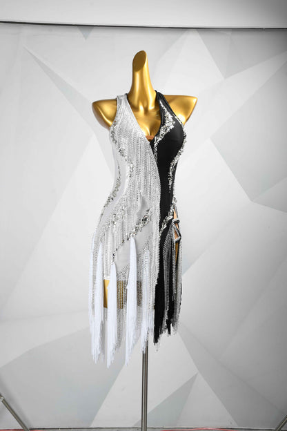 MINEJAS.L085 Black White Fringe Latin Performance Dress