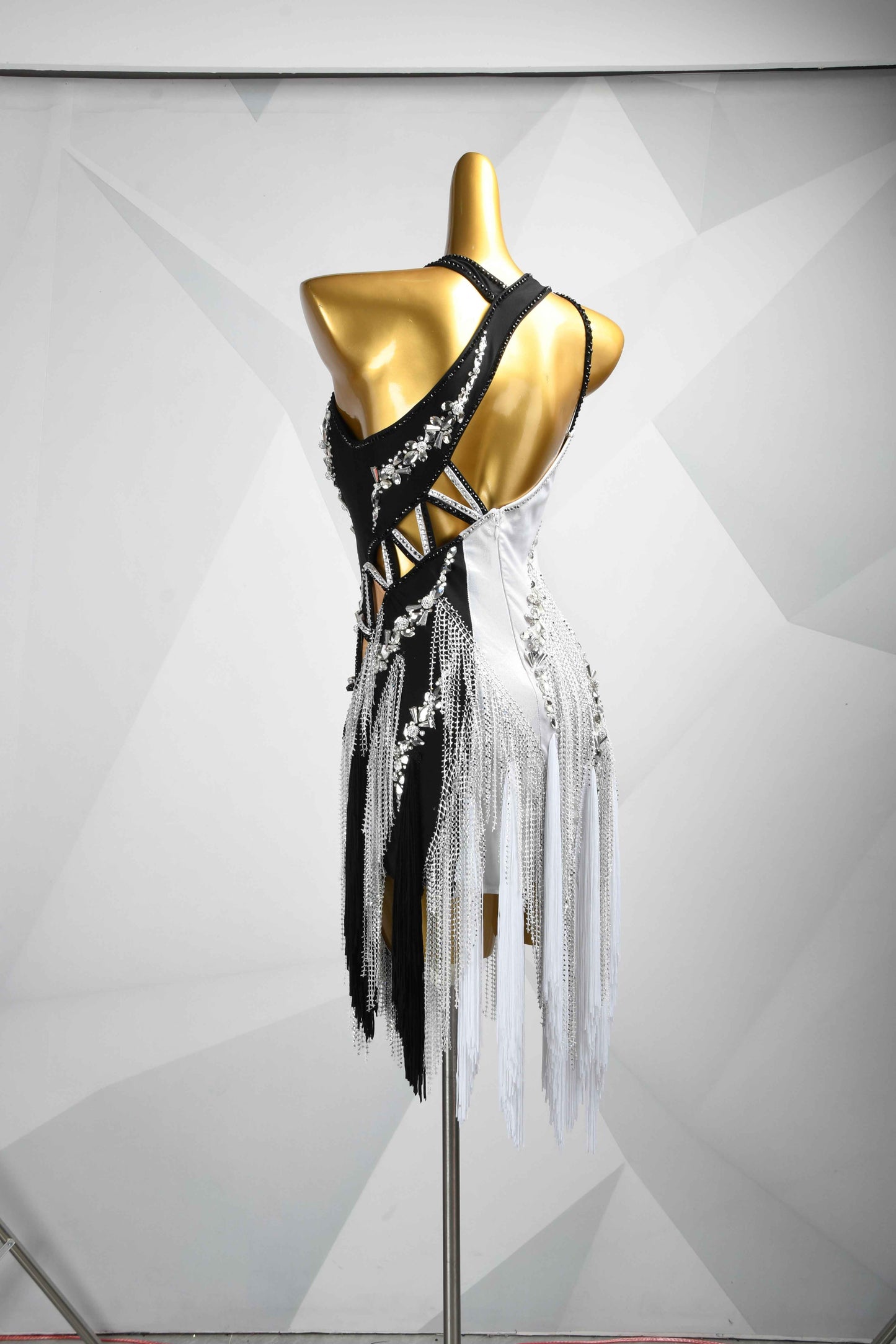 MINEJAS.L085 Black White Fringe Latin Performance Dress