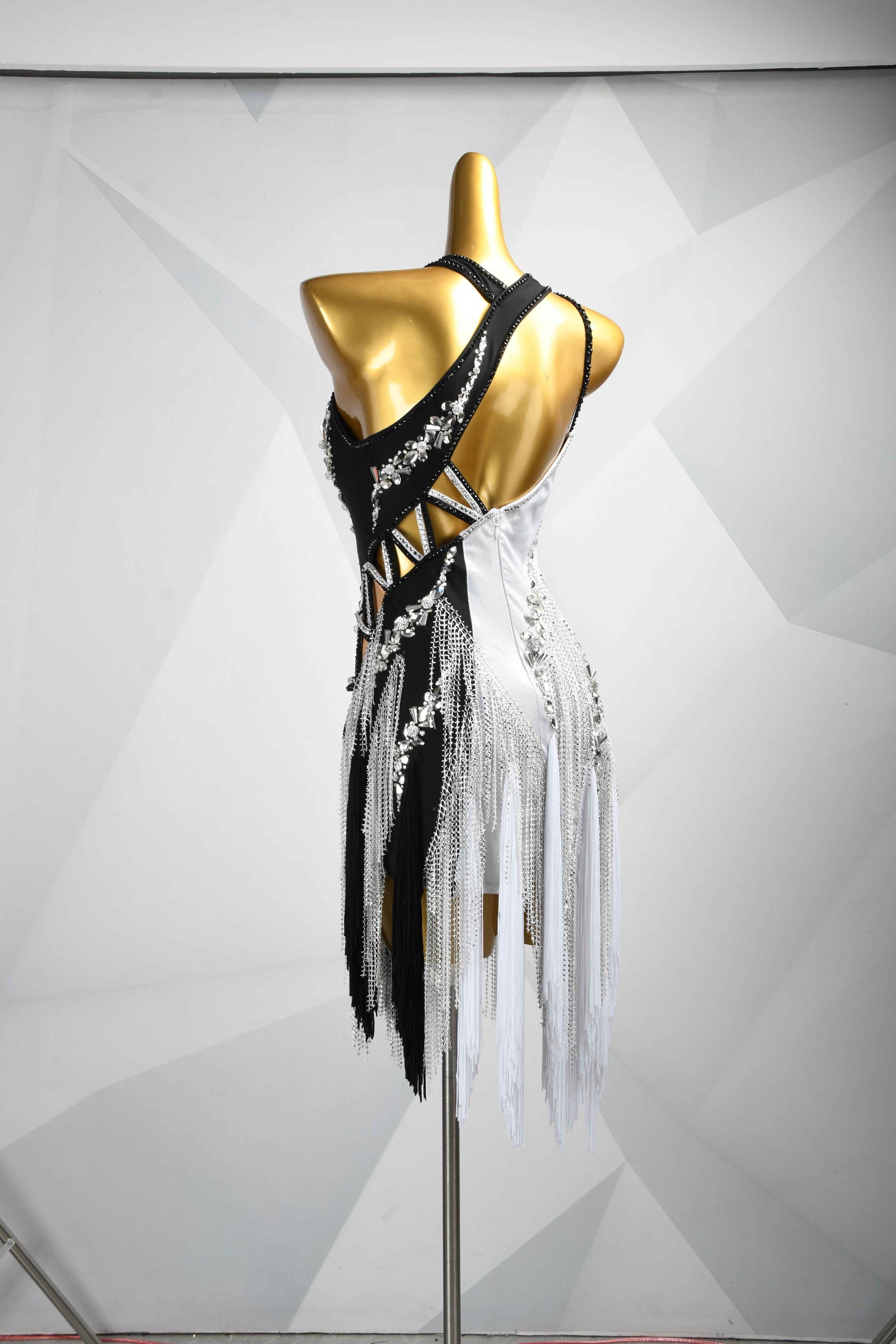 MINEJAS.L085 Black White Fringe Latin Performance Dress