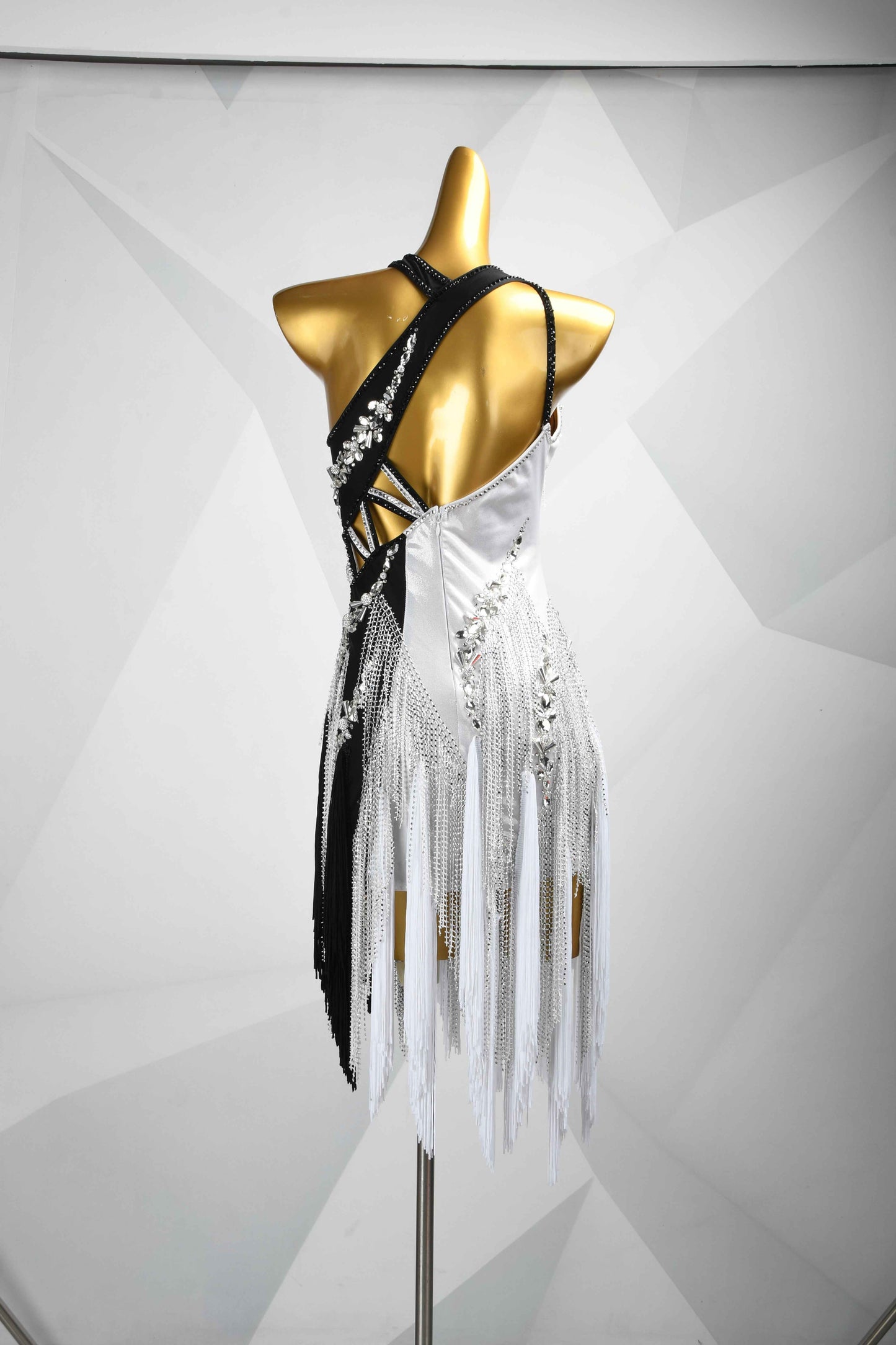 MINEJAS.L085 Black White Fringe Latin Performance Dress