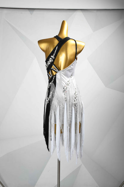 MINEJAS.L085 Black White Fringe Latin Performance Dress