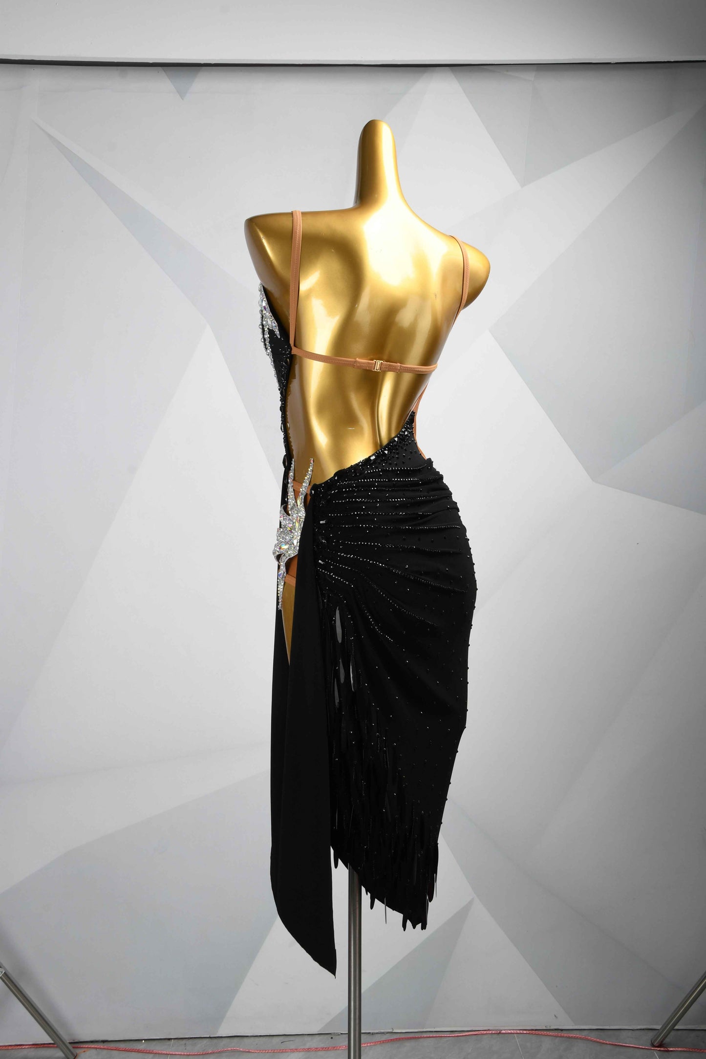 MINEJAS.L088 Black Silver Rhinestone Latin Competition Gown