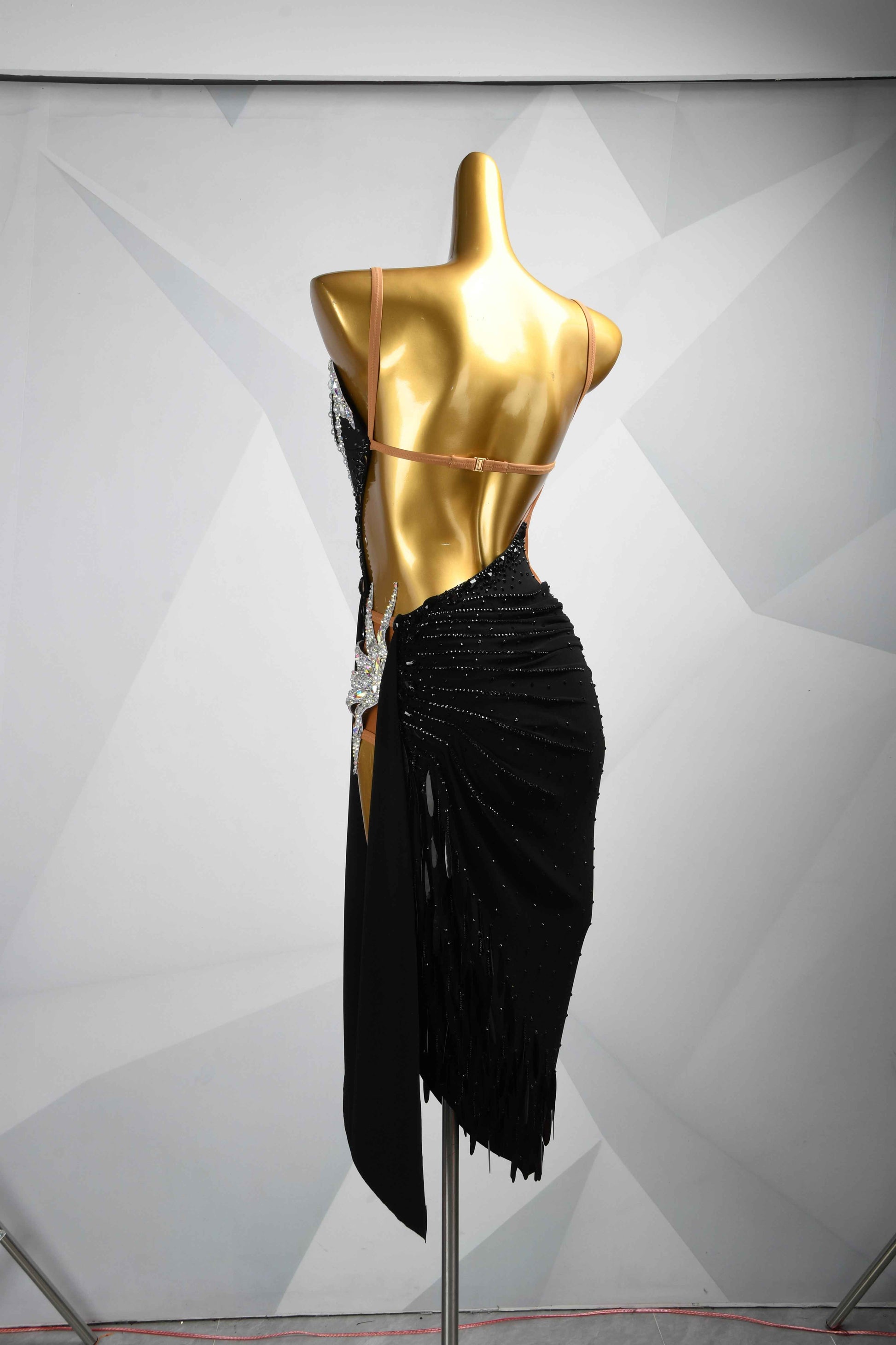 MINEJAS.L088 Black Silver Rhinestone Latin Competition Gown