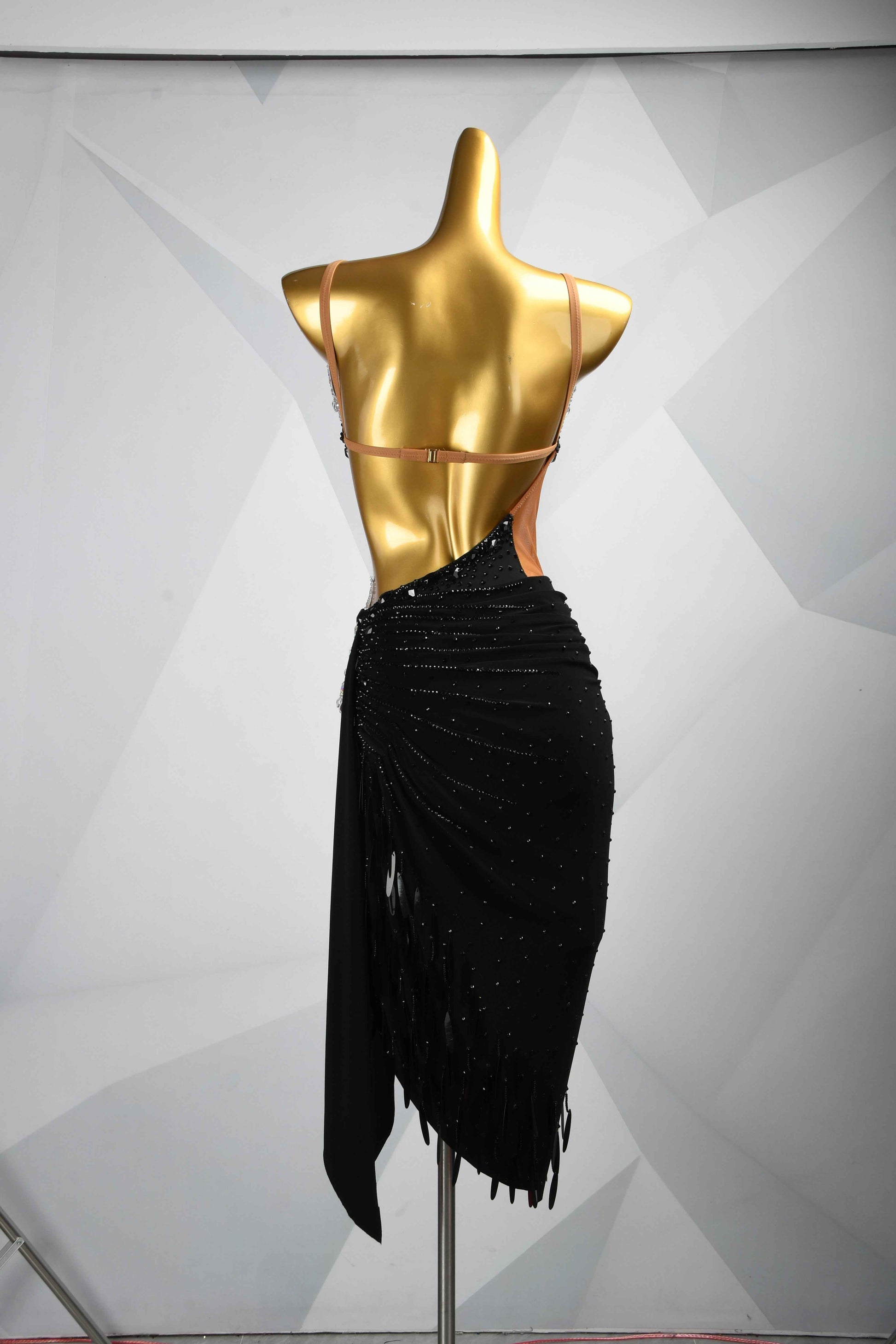 MINEJAS.L088 Black Silver Rhinestone Latin Competition Gown