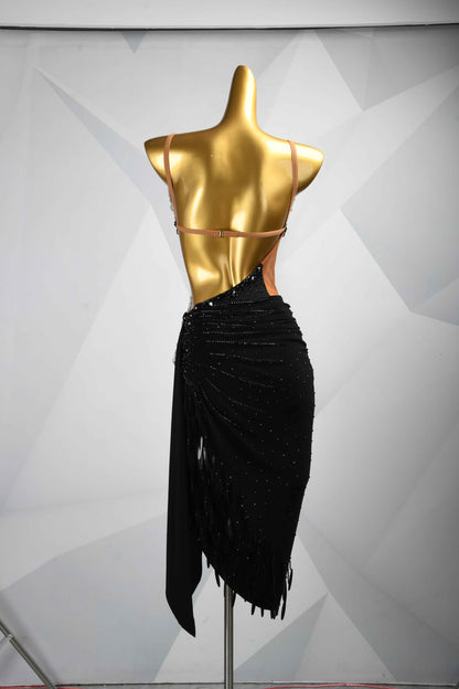 MINEJAS.L088 Black Silver Rhinestone Latin Competition Gown