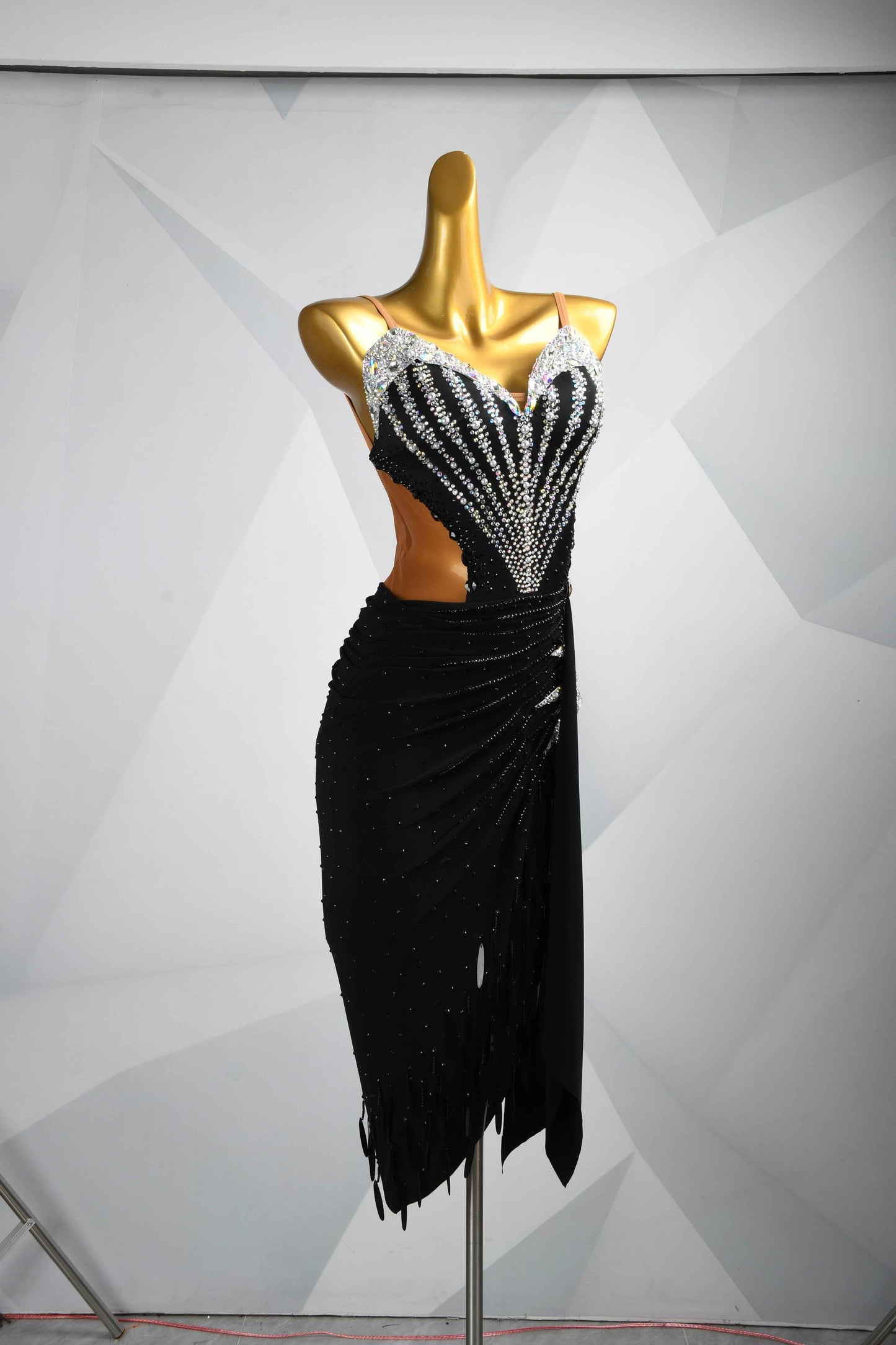 MINEJAS.L088 Black Silver Rhinestone Latin Competition Gown