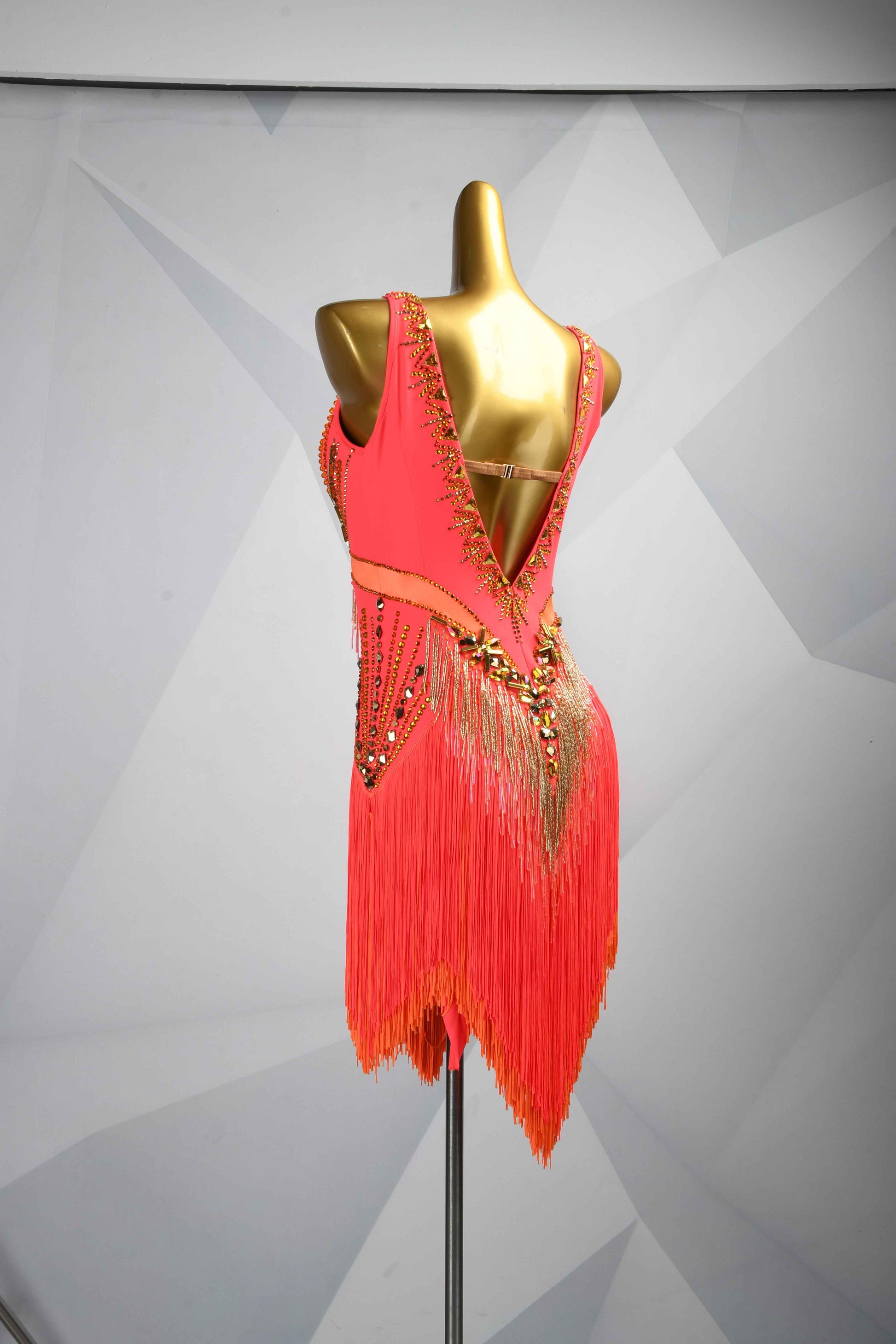 MINEJAS.L089 Orange Fringe Latin Samba Stage Costume