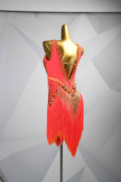 MINEJAS.L089 Orange Fringe Latin Samba Stage Costume