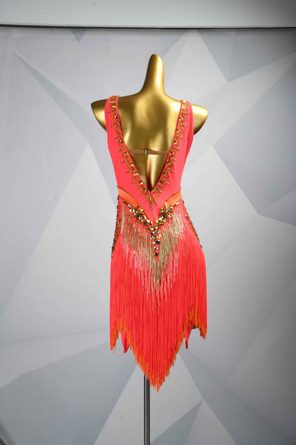 MINEJAS.L089 Orange Fringe Latin Samba Stage Costume