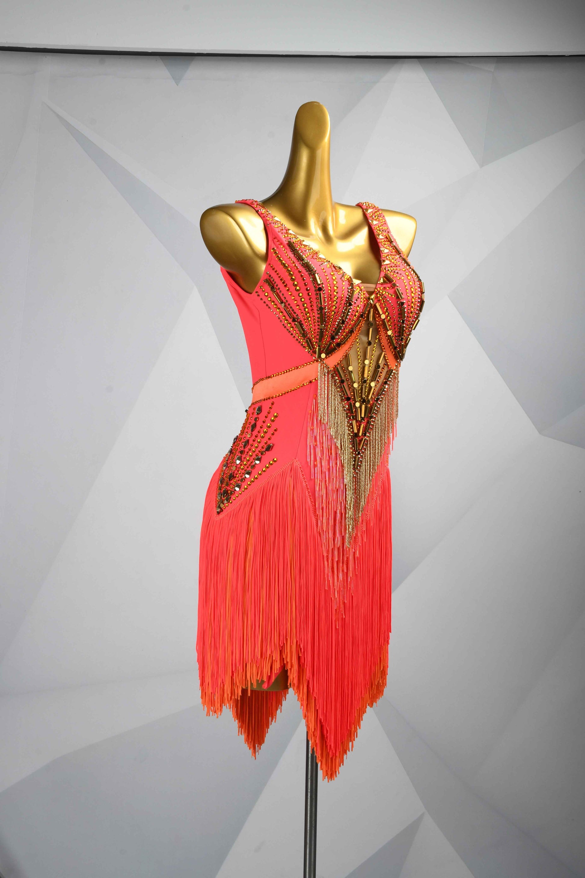 MINEJAS.L089 Orange Fringe Latin Samba Stage Costume