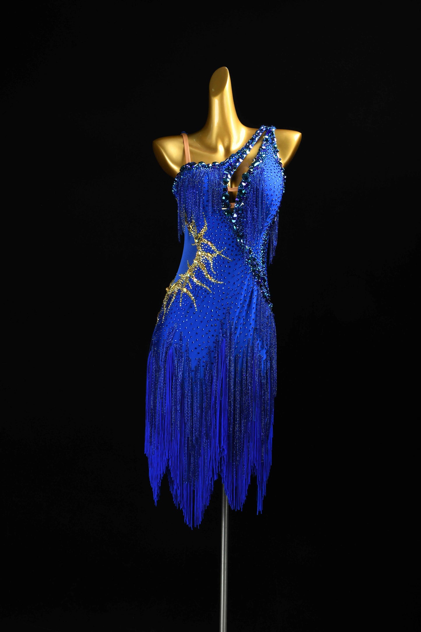 MINEJAS.L090 Royal Blue Fringe Latin Performance Dance Gown