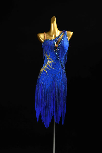 MINEJAS.L090 Royal Blue Fringe Latin Performance Dance Gown