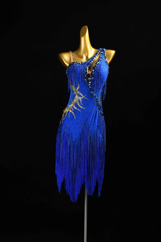 MINEJAS.L090 Royal Blue Fringe Latin Performance Dance Gown