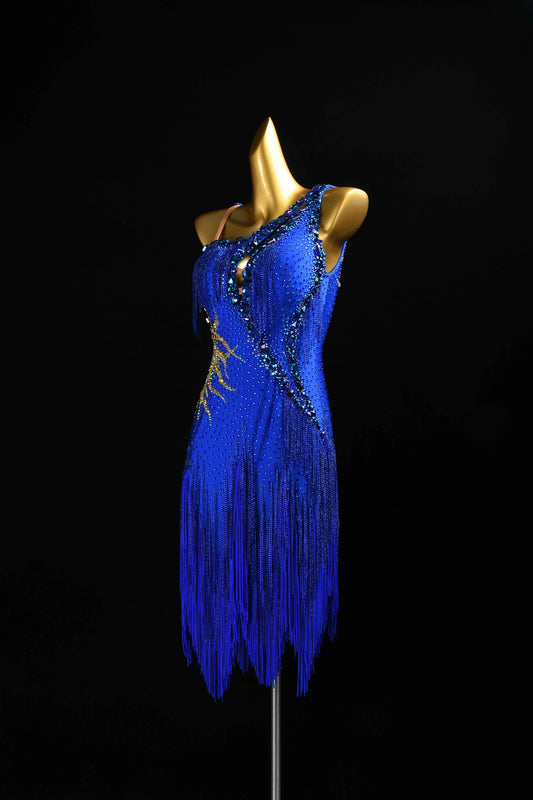 MINEJAS.L090 Royal Blue Fringe Latin Performance Dance Gown