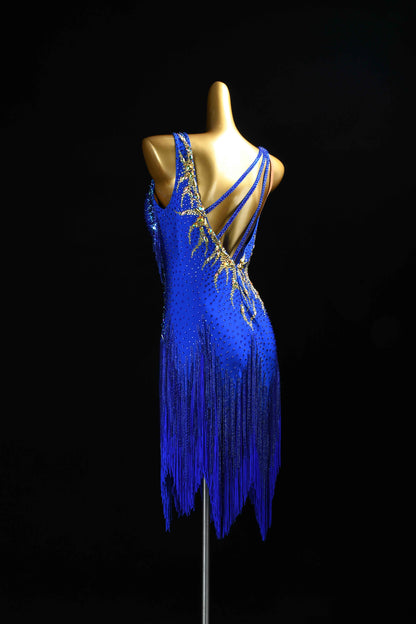 MINEJAS.L090 Royal Blue Fringe Latin Performance Dance Gown