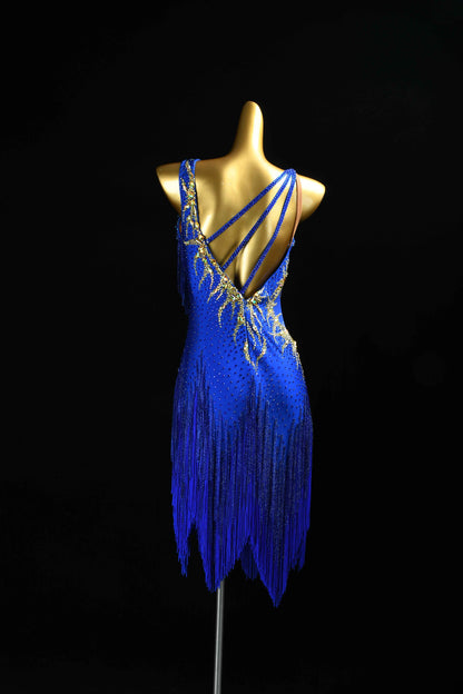 MINEJAS.L090 Royal Blue Fringe Latin Performance Dance Gown