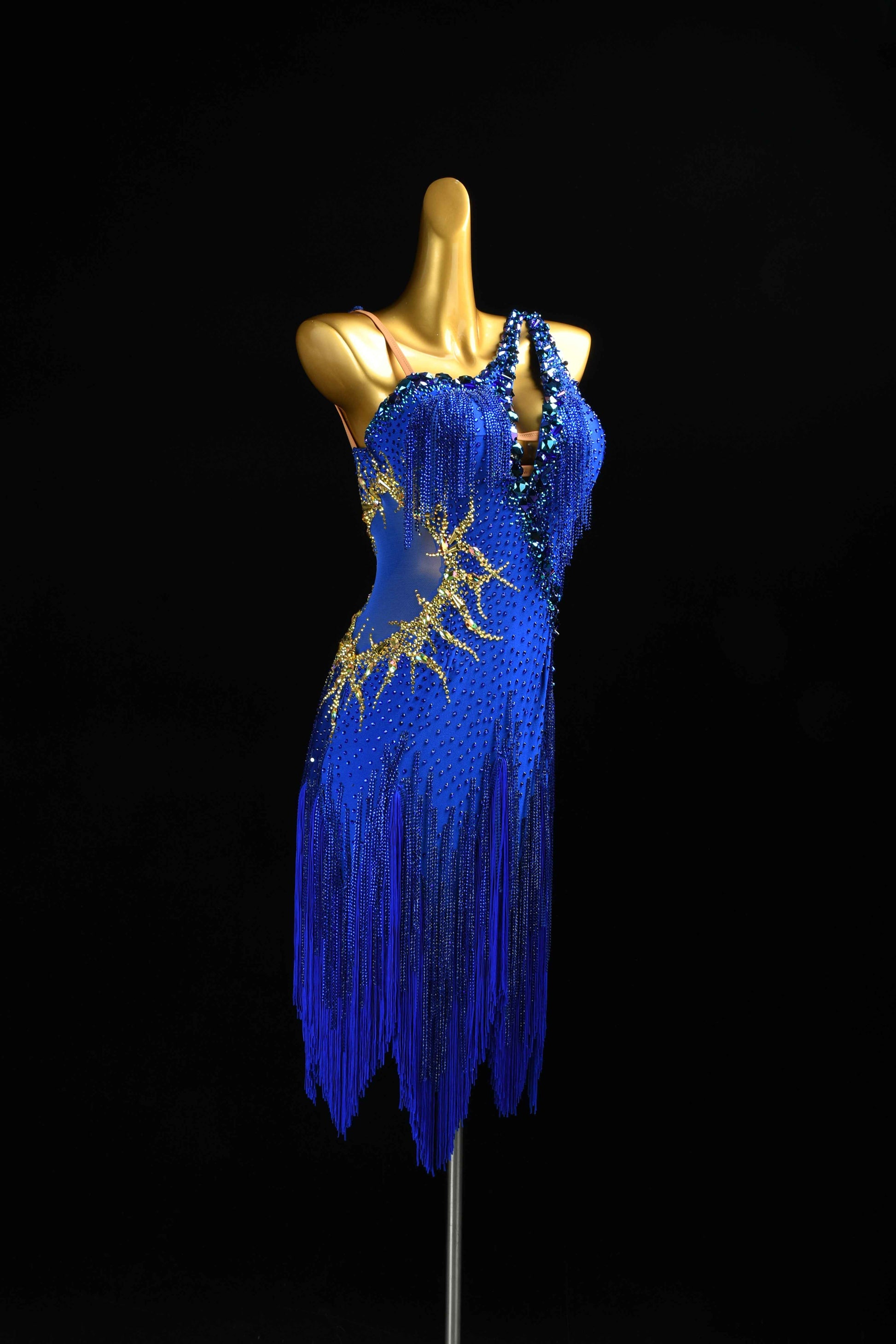 MINEJAS.L090 Royal Blue Fringe Latin Performance Dance Gown