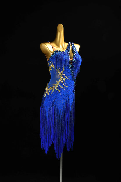 MINEJAS.L090 Royal Blue Fringe Latin Performance Dance Gown