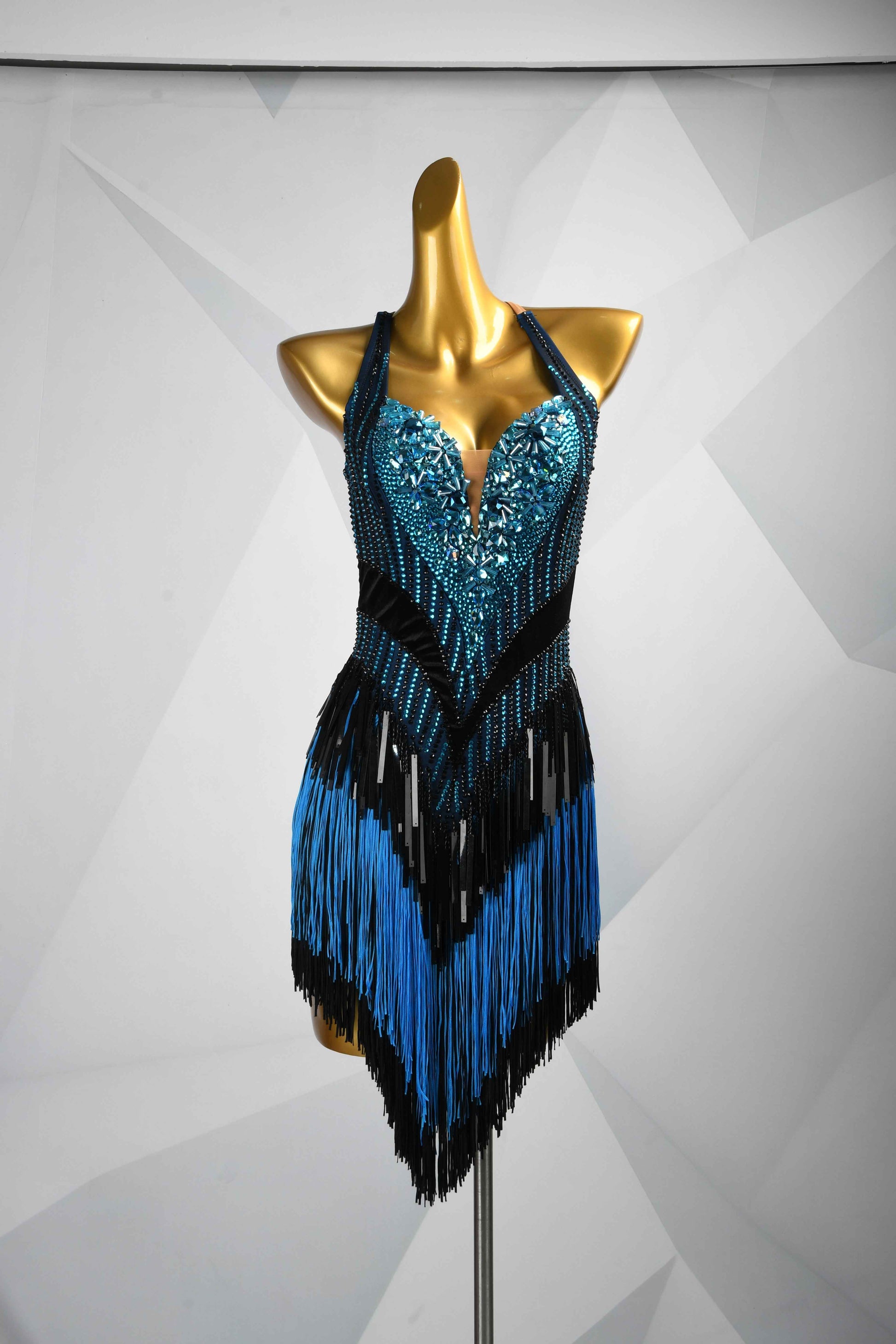 MINEJAS.L091 Blue Black Halter Latin Dance Dress