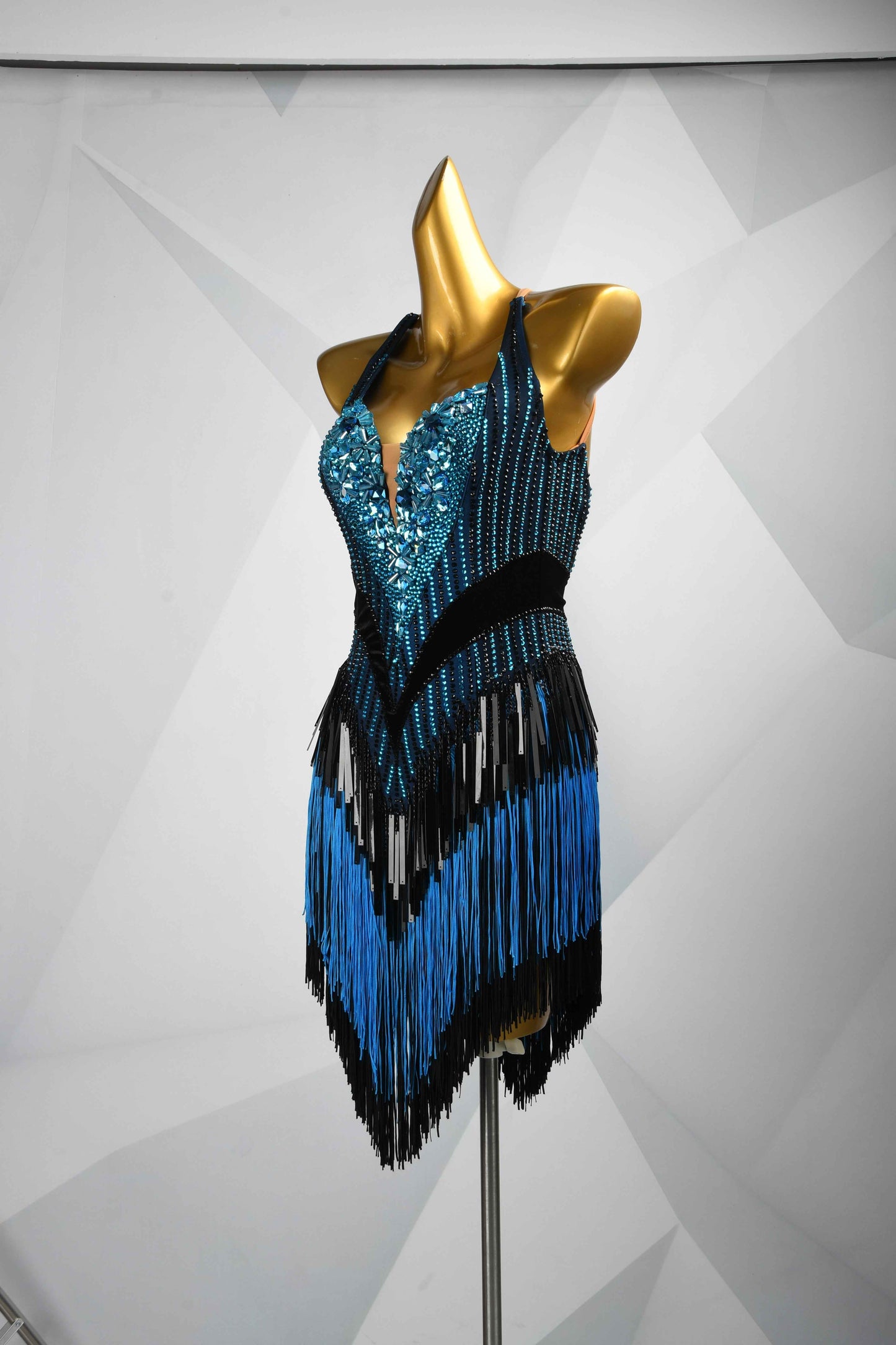 MINEJAS.L091 Blue Black Halter Latin Dance Dress