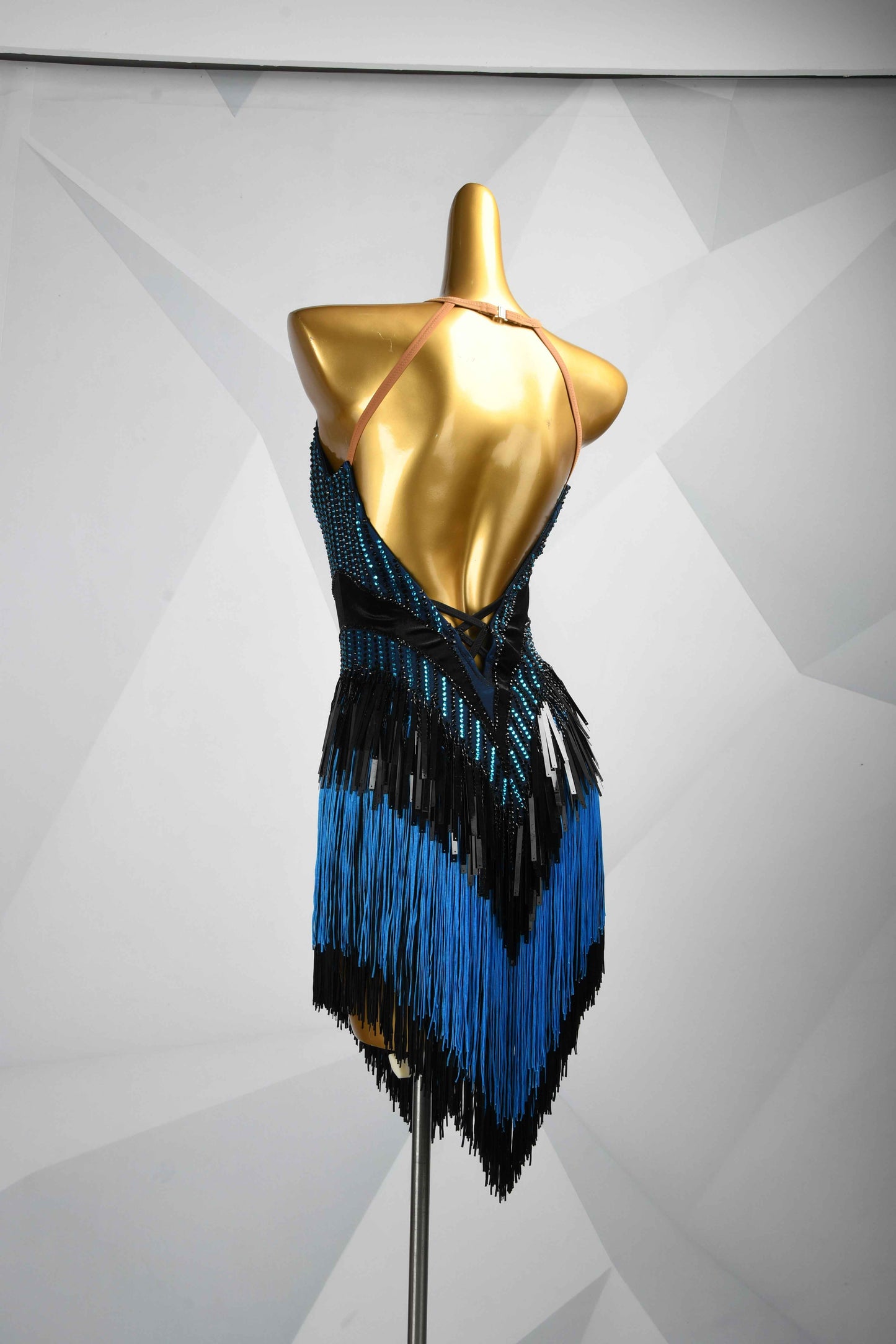 MINEJAS.L091 Blue Black Halter Latin Dance Dress