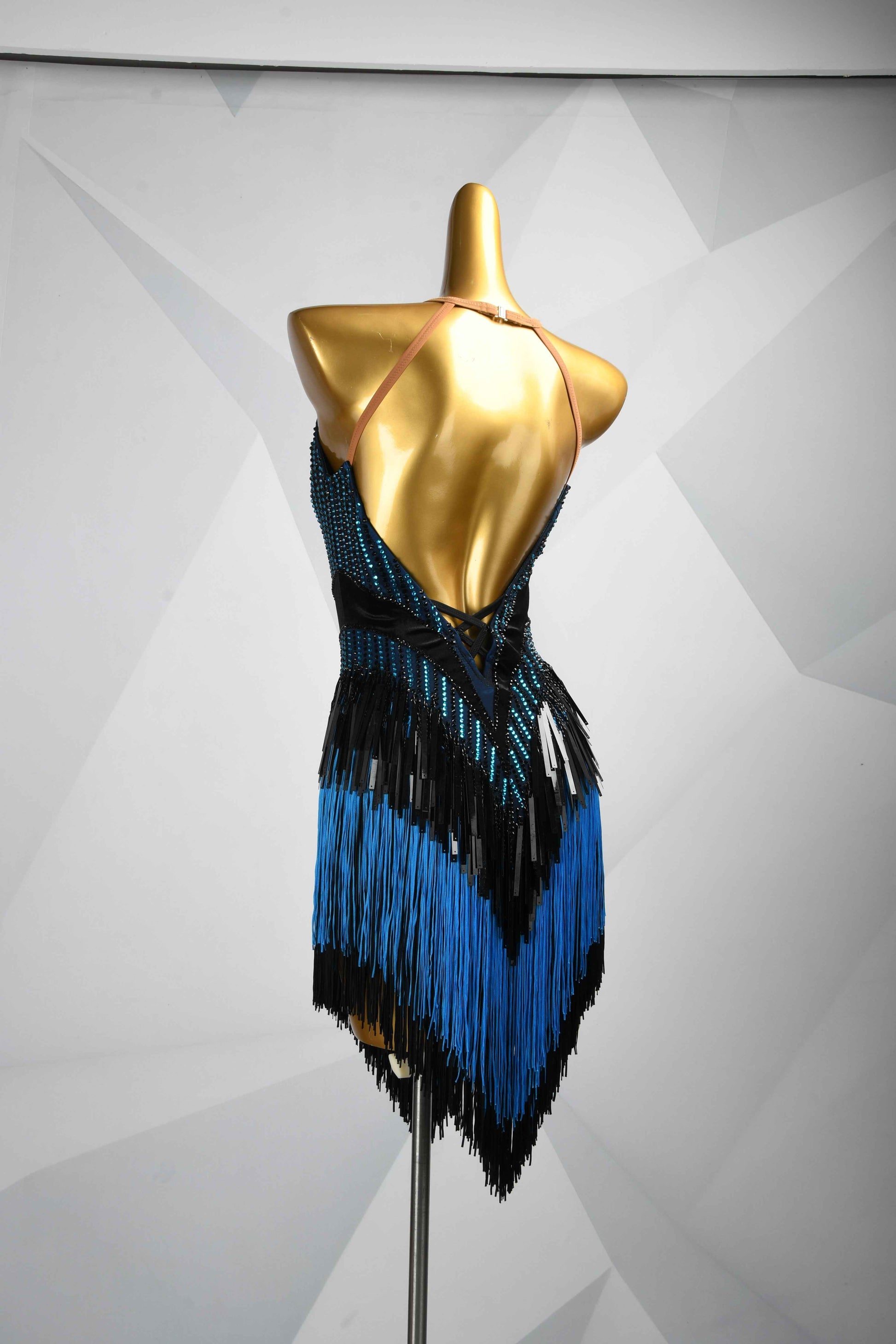MINEJAS.L091 Blue Black Halter Latin Dance Dress