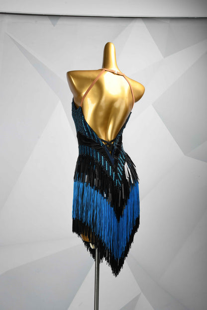 MINEJAS.L091 Blue Black Halter Latin Dance Dress