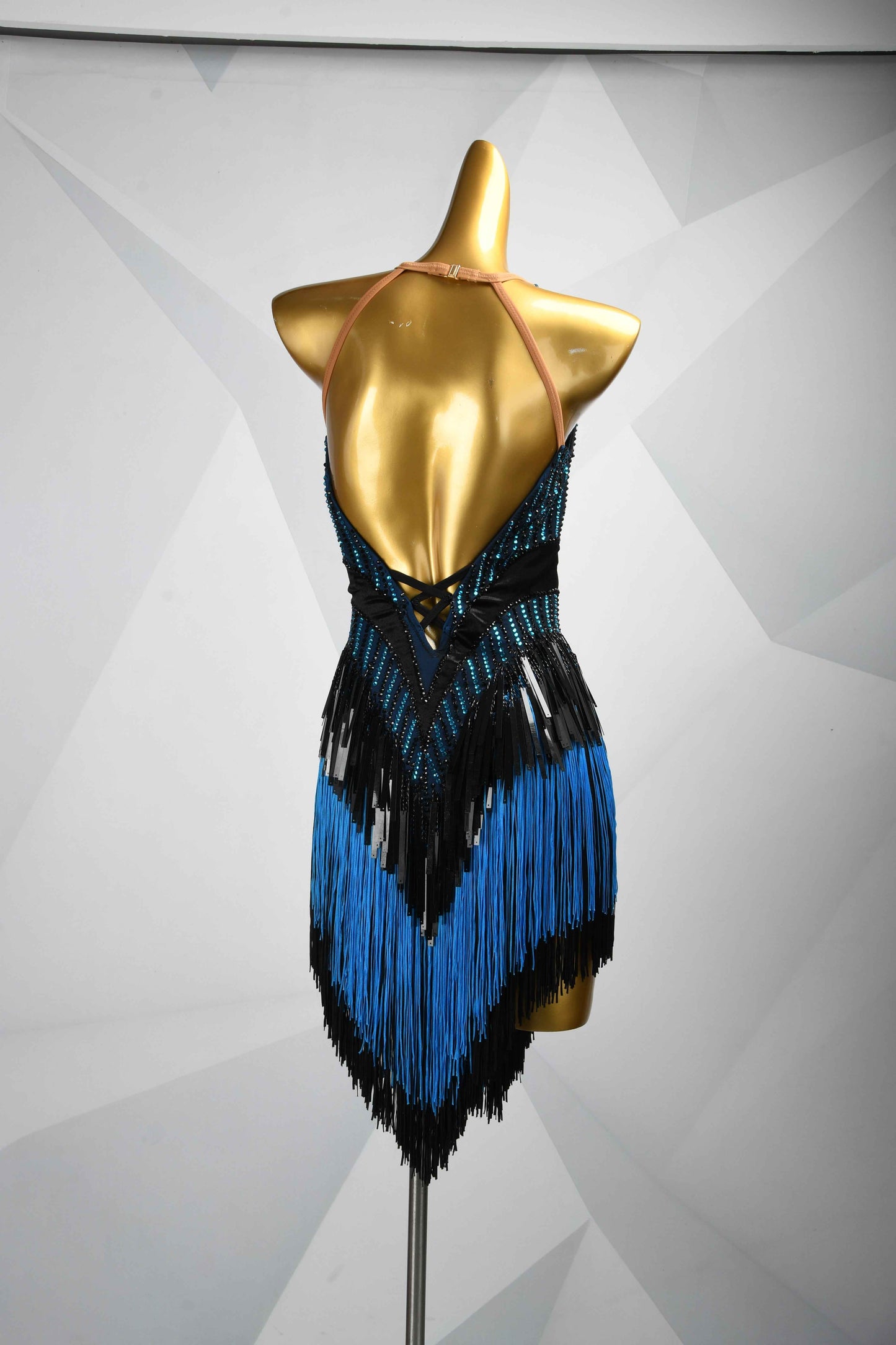 MINEJAS.L091 Blue Black Halter Latin Dance Dress