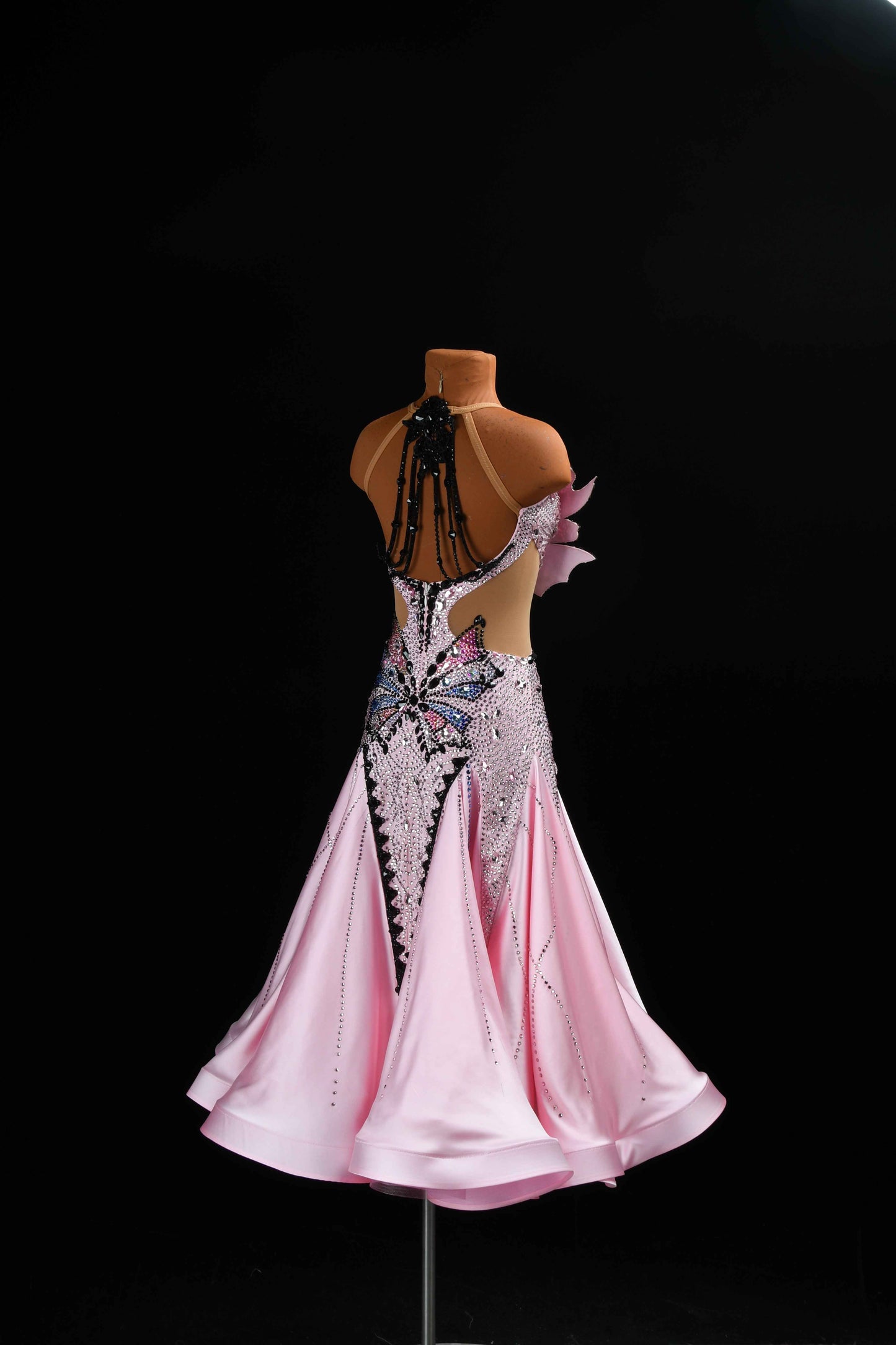 MINEJAS.B449 Pink Butterfly Backless Ballroom Dress