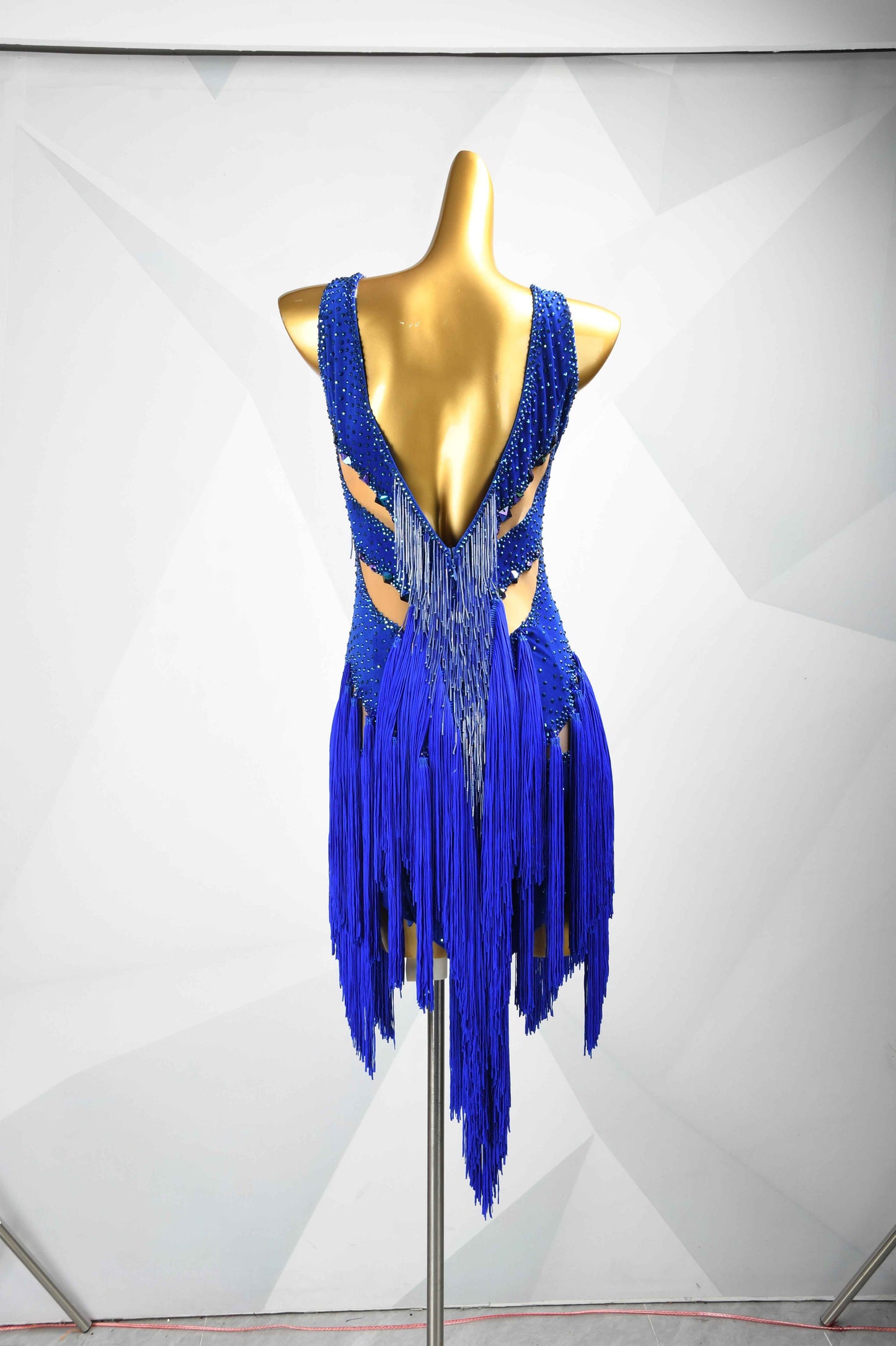 MINEJAS.L092 Blue Rhinestone Fringe Latin Competition Dress
