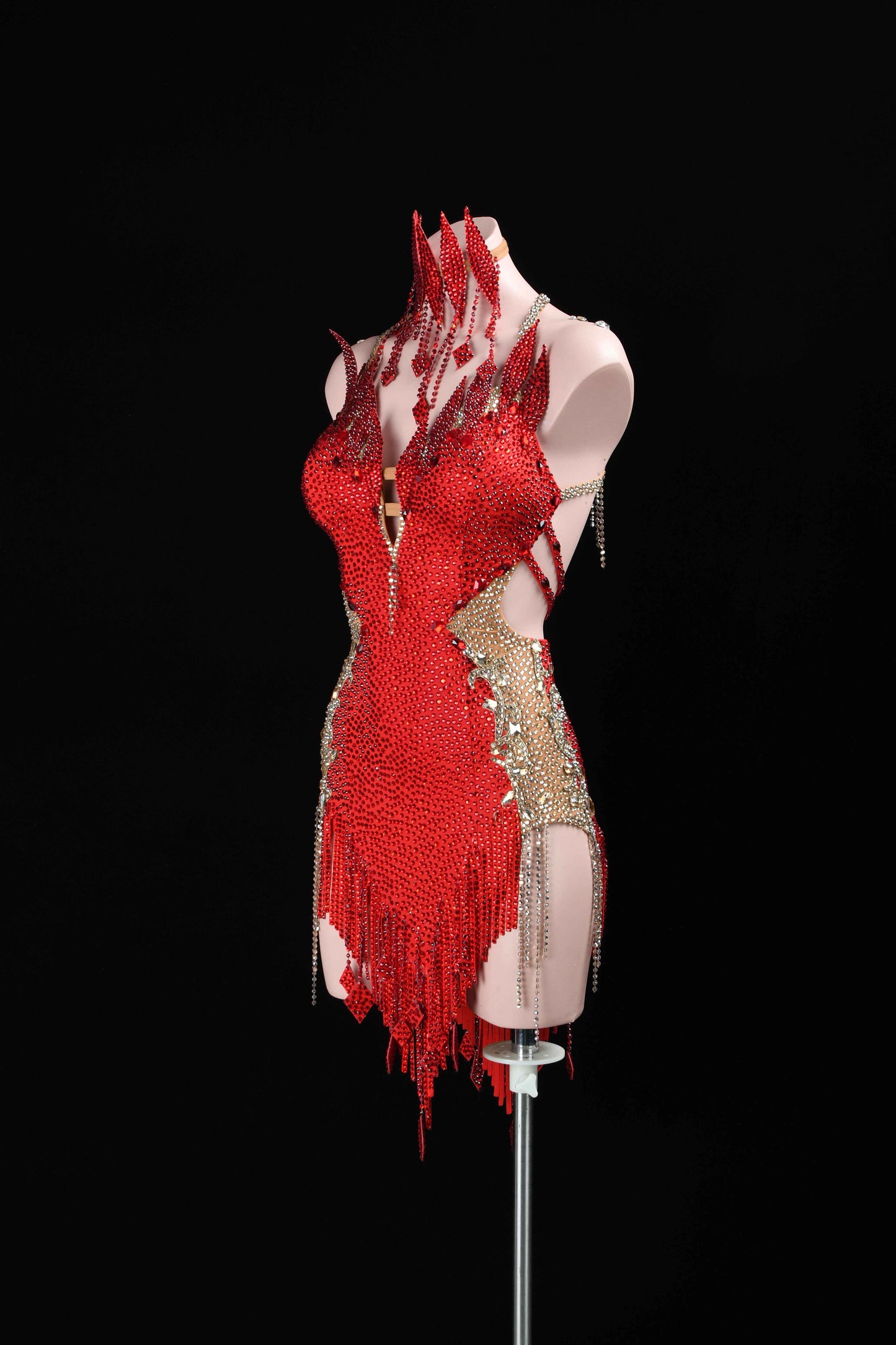 MINEJAS.L392 Red Flame Fringe Latin Dance Dress