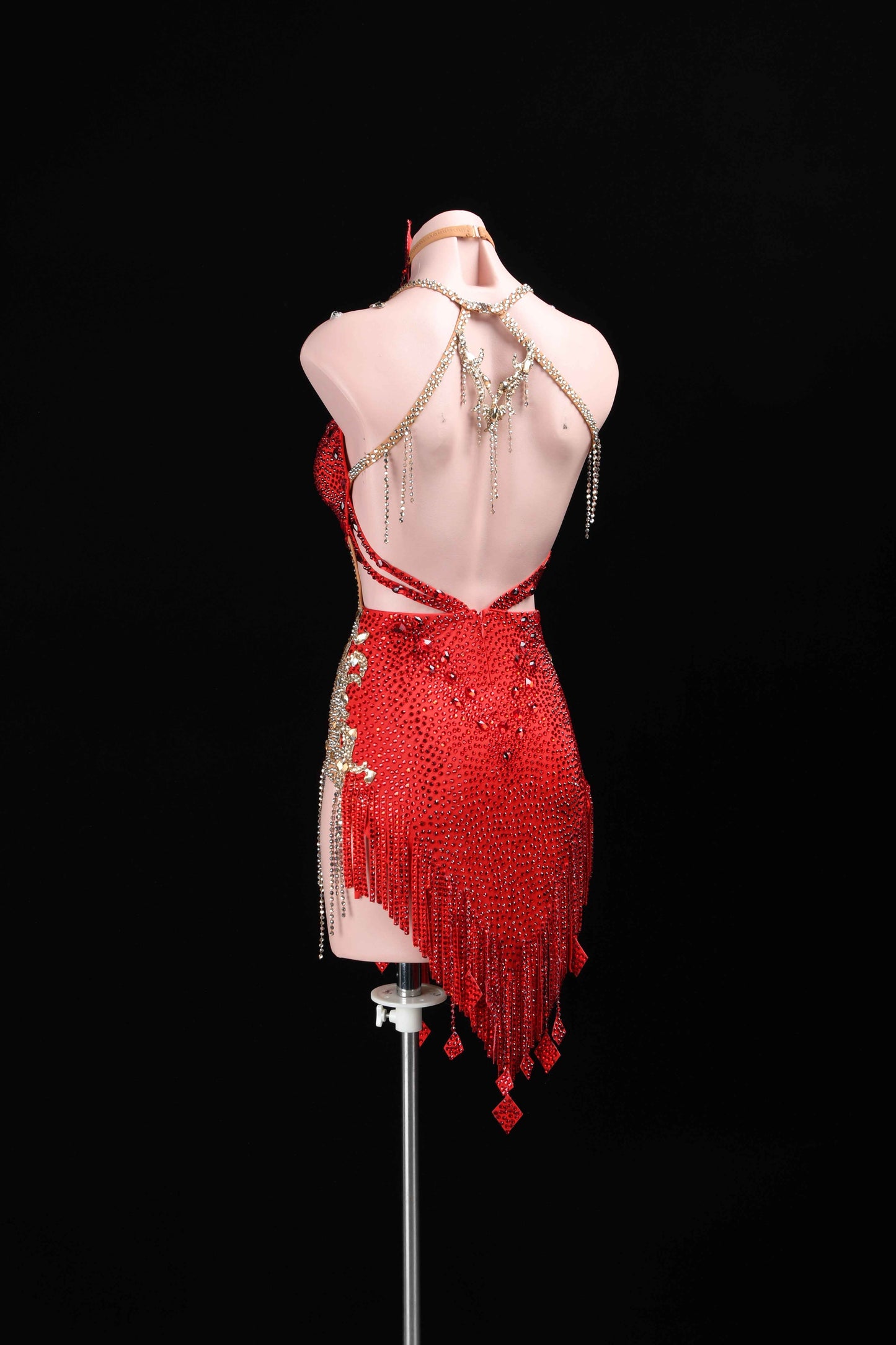 MINEJAS.L392 Red Flame Fringe Latin Dance Dress