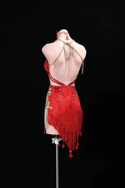 MINEJAS.L392 Red Flame Fringe Latin Dance Dress
