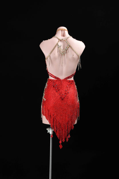 MINEJAS.L392 Red Flame Fringe Latin Dance Dress