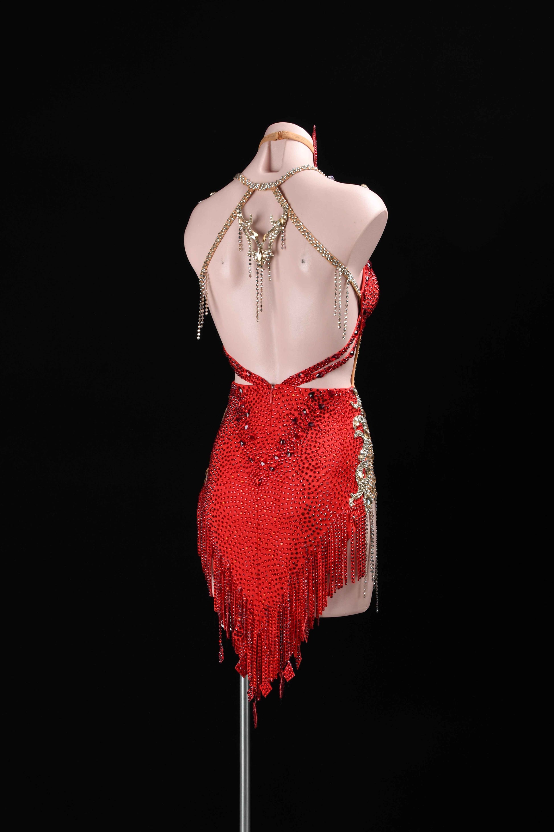 MINEJAS.L392 Red Flame Fringe Latin Dance Dress
