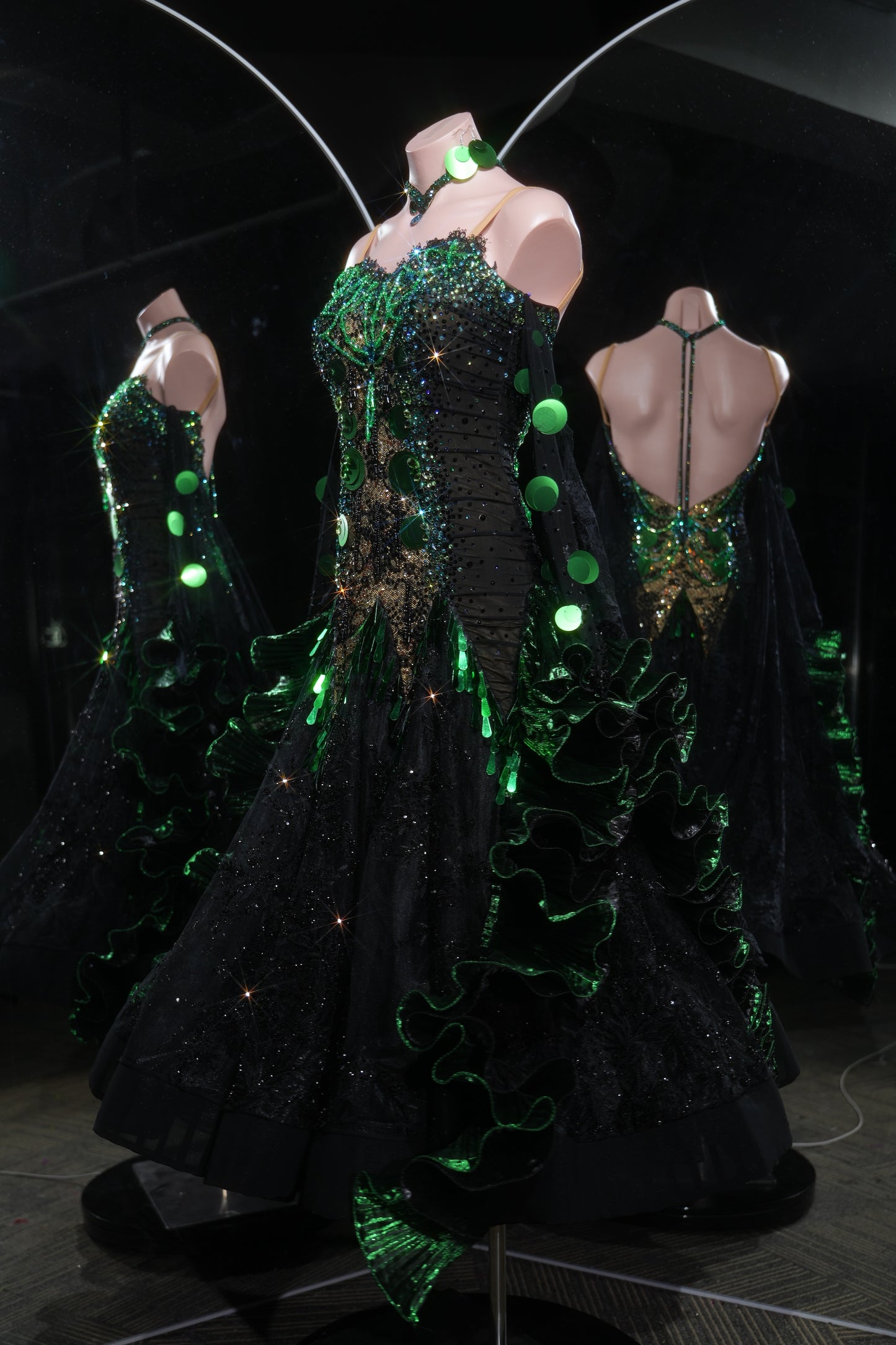 MINEJAS.L531 Black & Emerald Green Sequin Ballroom Dance Dress | Strapless Standard Competition Gown - Mine·Jas