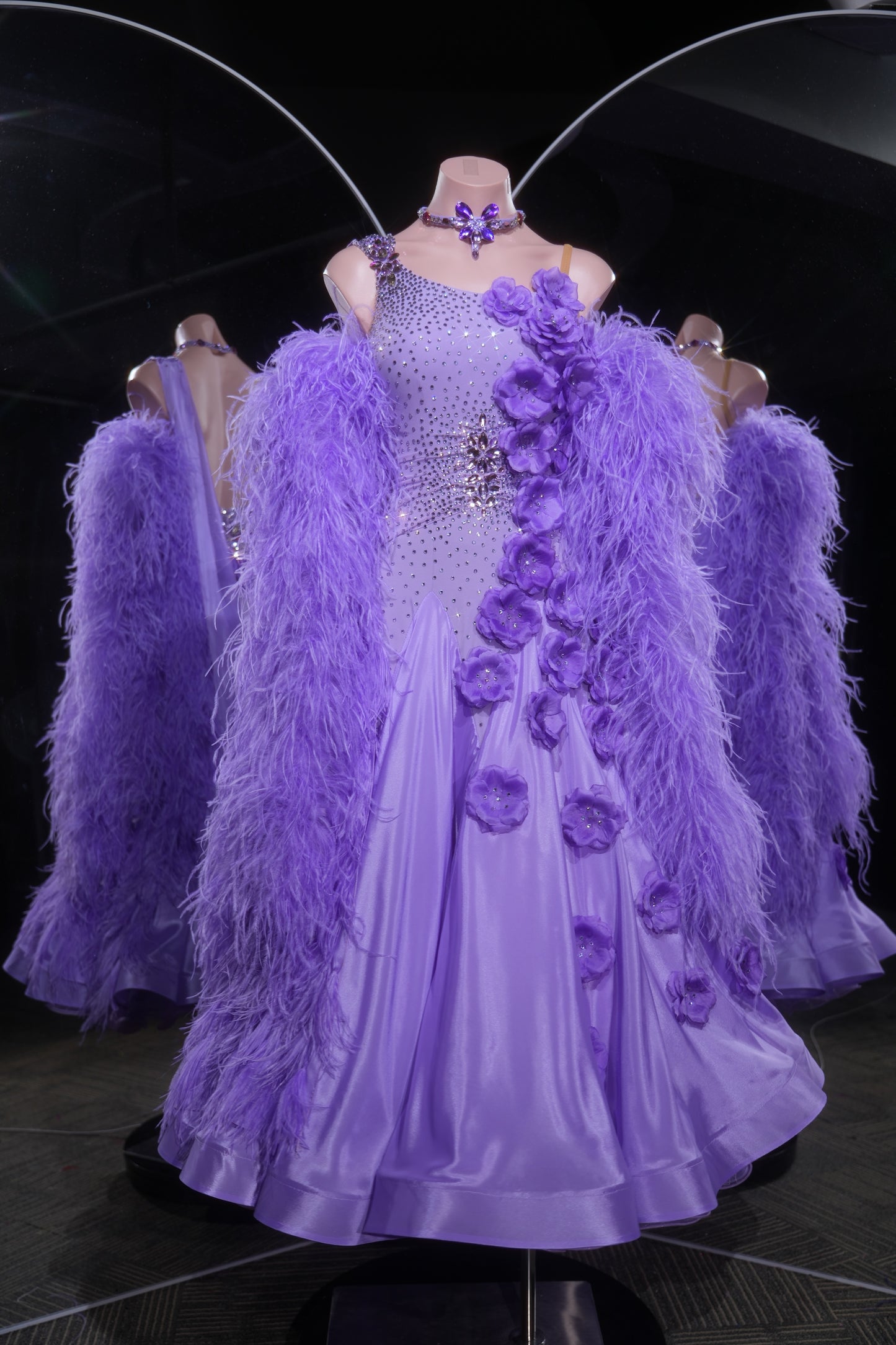 MINEJAS.L532 Lavender Purple Feather Ballroom Dance Dress with 3D Floral Appliqués | One-Shoulder Standard Gown - Mine·Jas