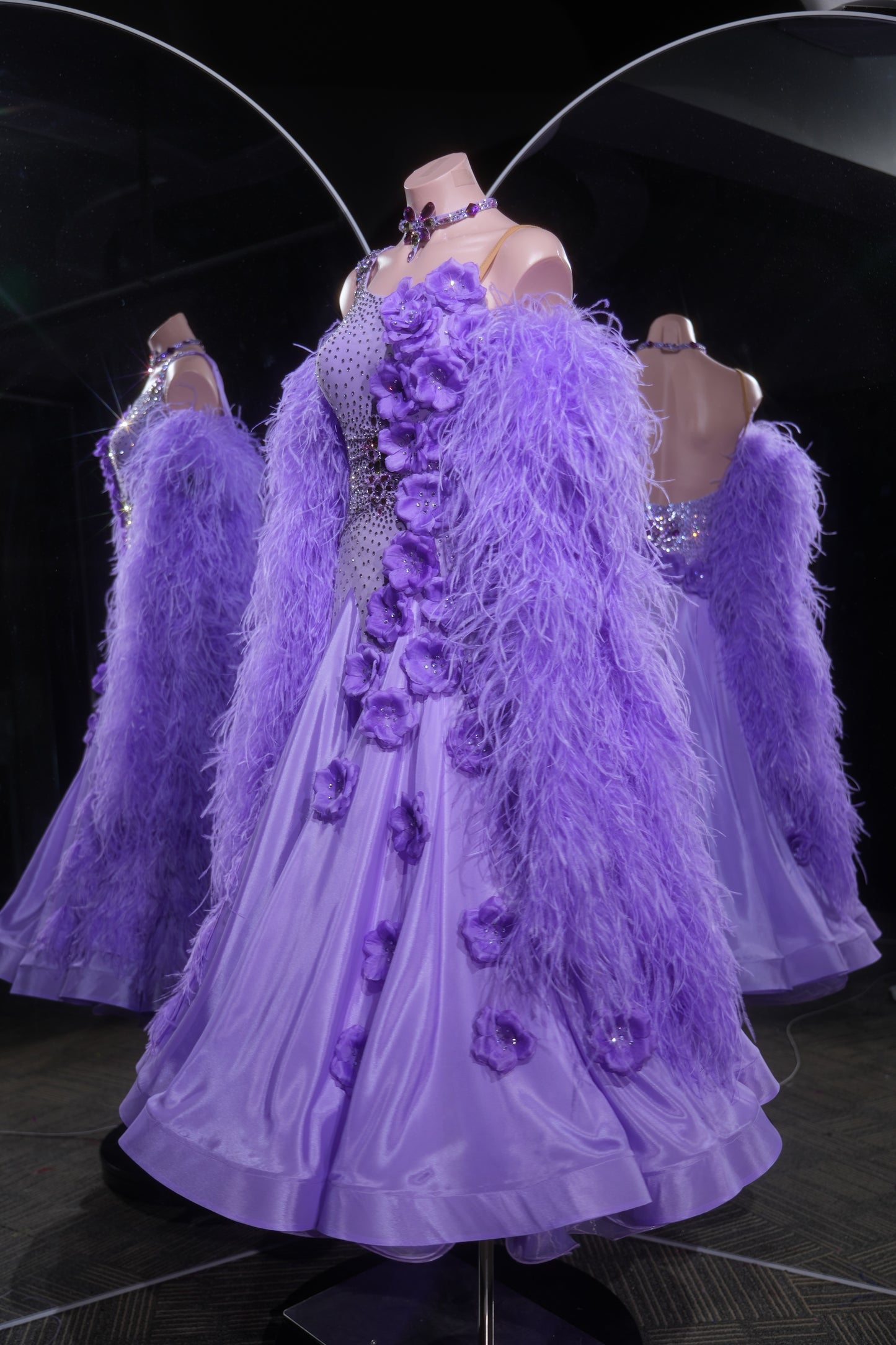 MINEJAS.L532 Lavender Purple Feather Ballroom Dance Dress with 3D Floral Appliqués | One-Shoulder Standard Gown - Mine·Jas