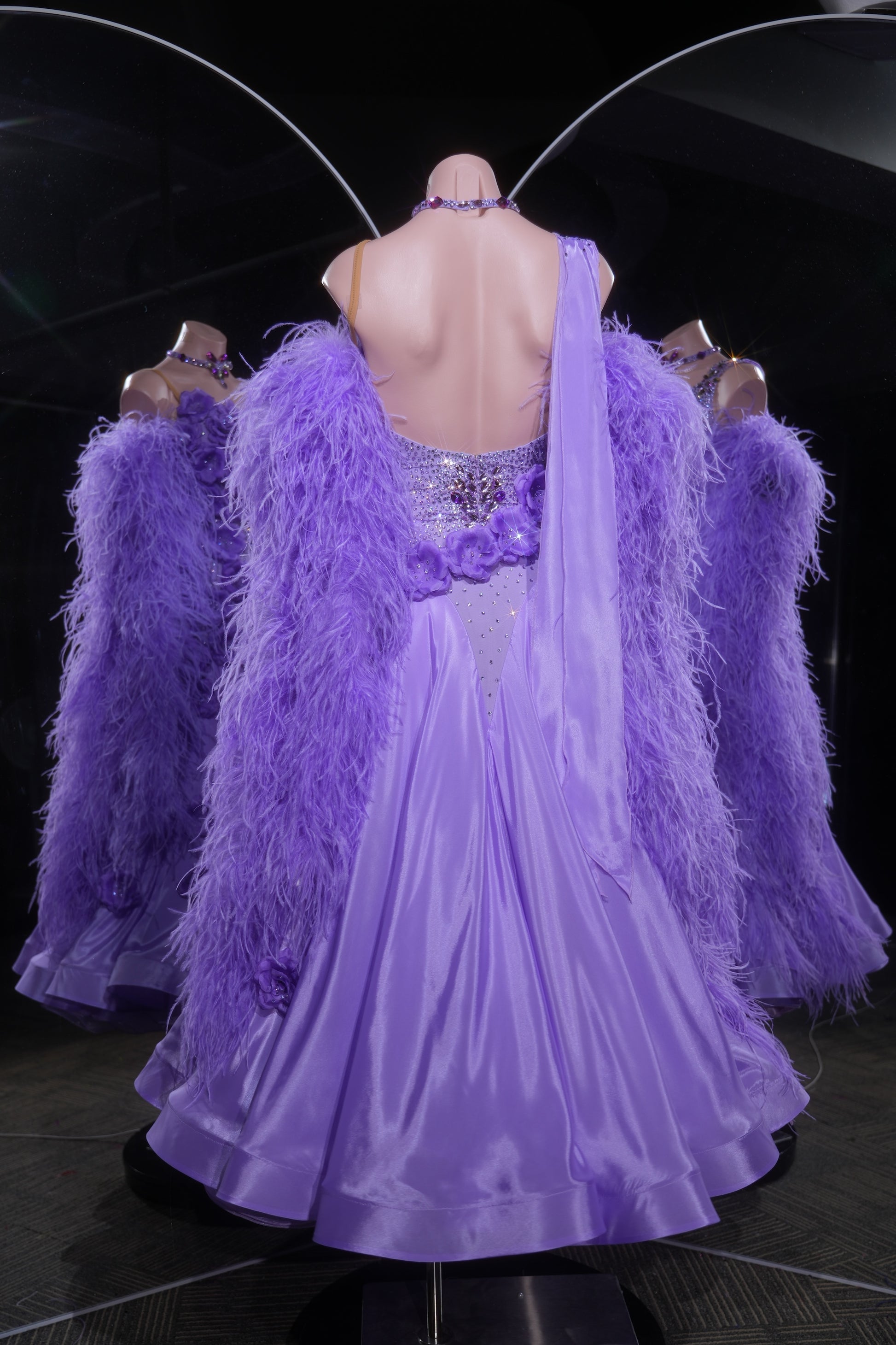MINEJAS.L532 Lavender Purple Feather Ballroom Dance Dress with 3D Floral Appliqués | One-Shoulder Standard Gown - Mine·Jas