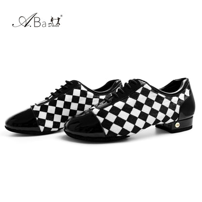 ABA.B011ME Black White Plaid Ballroom Dance Shoes for Performance - Mine·Jas