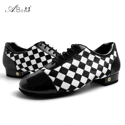 ABA.B011ME Black White Plaid Ballroom Dance Shoes for Performance - Mine·Jas