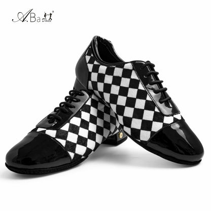 ABA.B011ME Black White Plaid Ballroom Dance Shoes for Performance - Mine·Jas