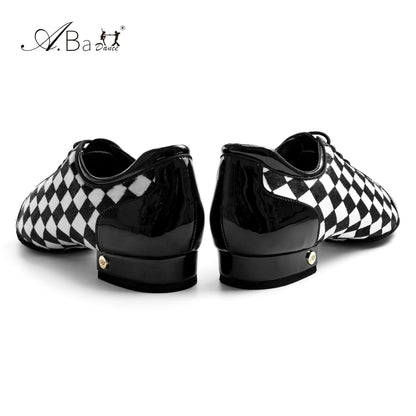 ABA.B011ME Black White Plaid Ballroom Dance Shoes for Performance - Mine·Jas