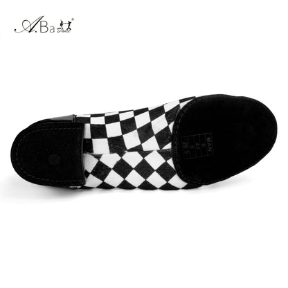 ABA.B011ME Black White Plaid Ballroom Dance Shoes for Performance - Mine·Jas