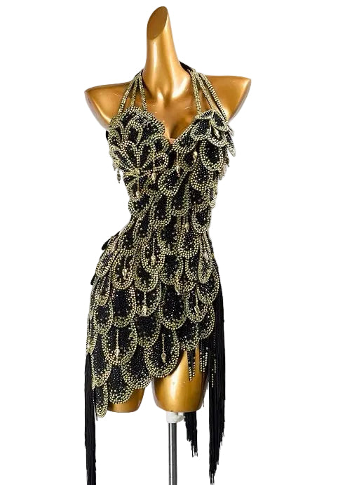 MINEJAS.F2126 Royal Blue Heavy Embellished Fish-Scale Design Latin Competition Dress - Mine·Jas