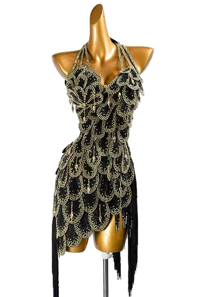 MINEJAS.F2126 Royal Blue Heavy Embellished Fish-Scale Design Latin Competition Dress - Mine·Jas