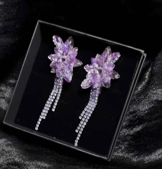 Personalized Custom Hand Stitched Crystal Earrings Glam Rhinestone Drop Earrings for Pro Latin Ballroom Dancers